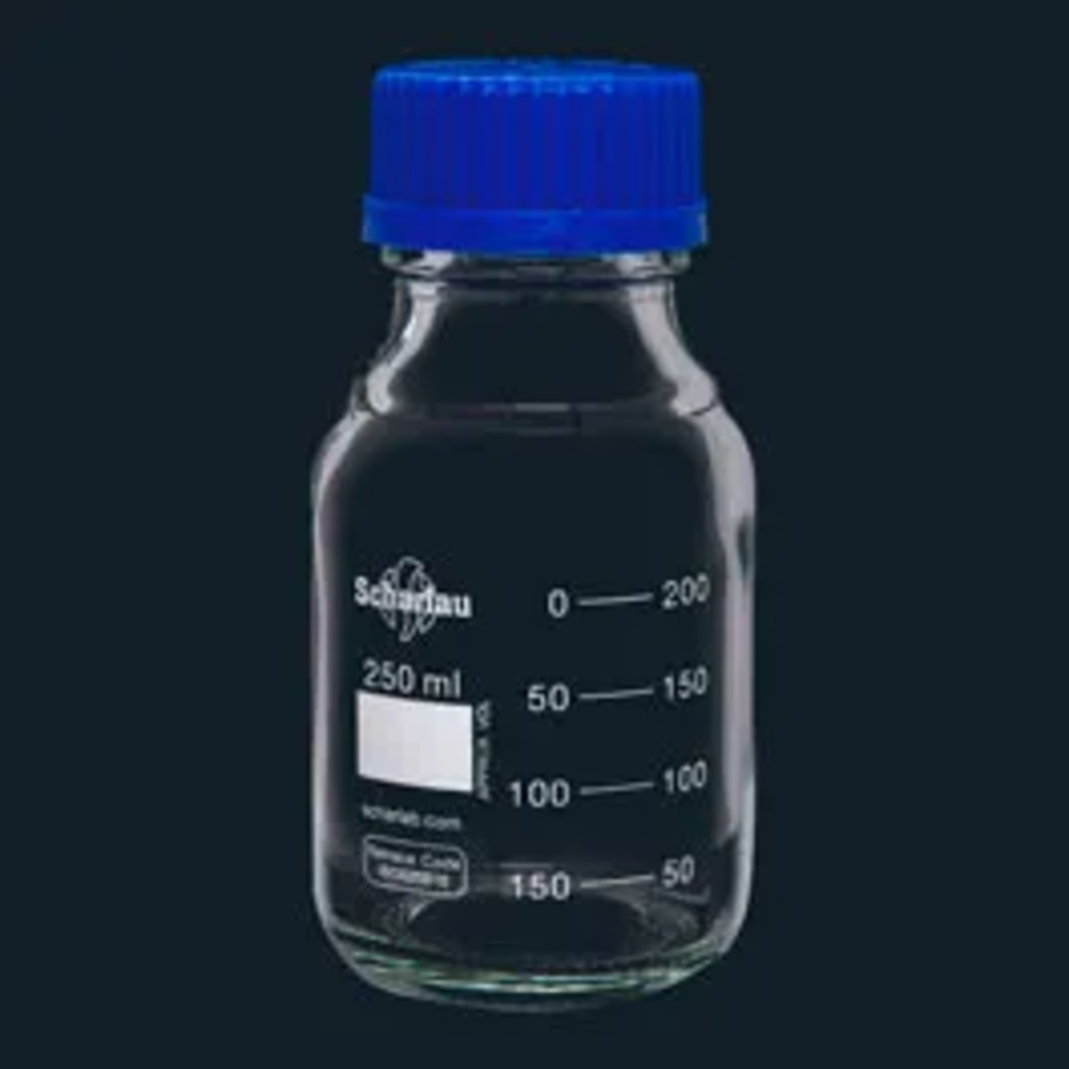 Reagent Bottle, Clear, 250ml, GL45 Thread with PP screw-cap and pp pouring ring blue